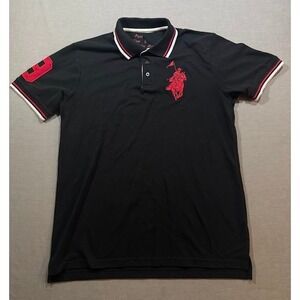 Franky Max Black Polo Shirt Big Red Pony Logo Size L Button Short Sleeve